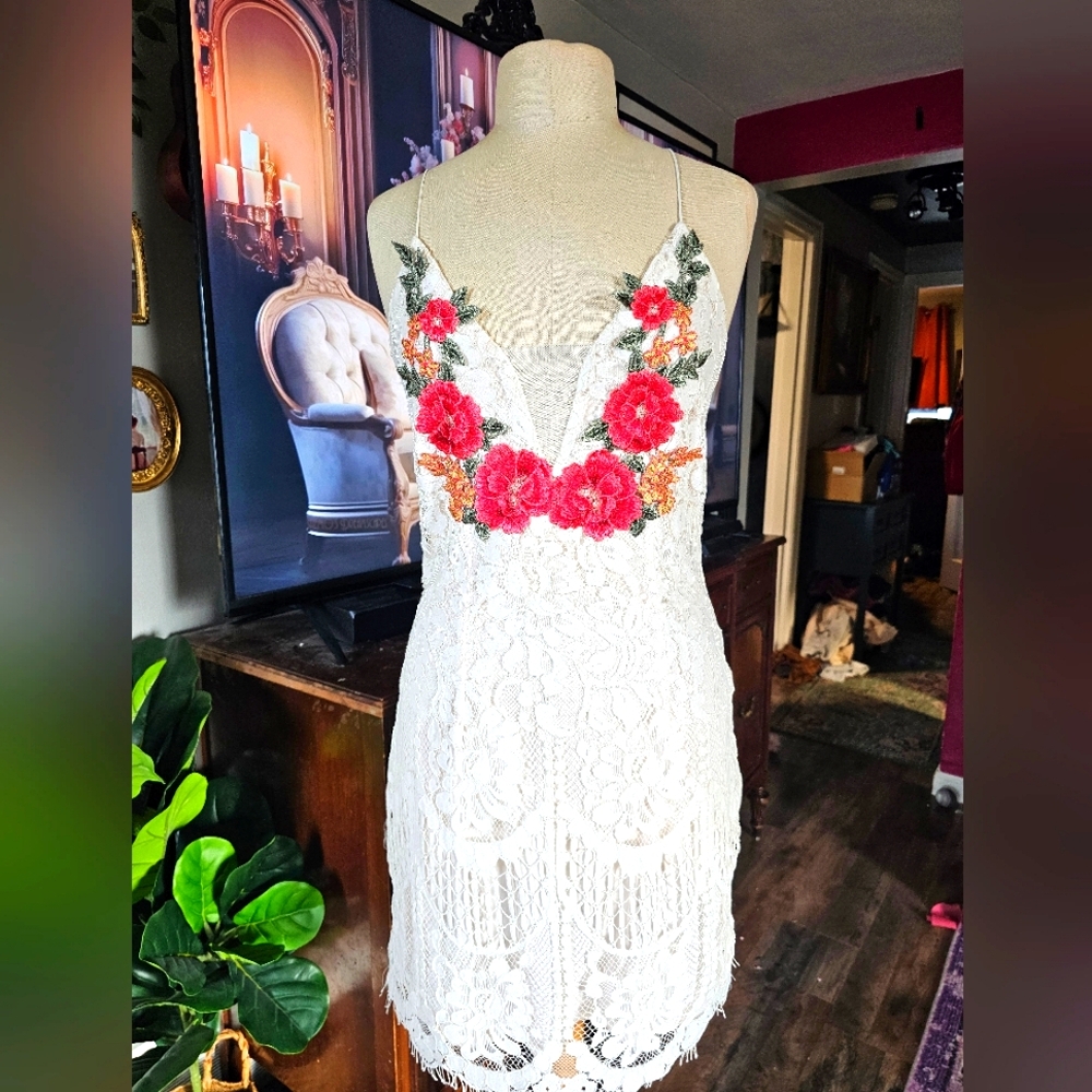 Lace and embroidered mini dress  size XL